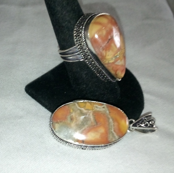 Vintage Natural brown jasper pendant and ring - Picture 2 of 4